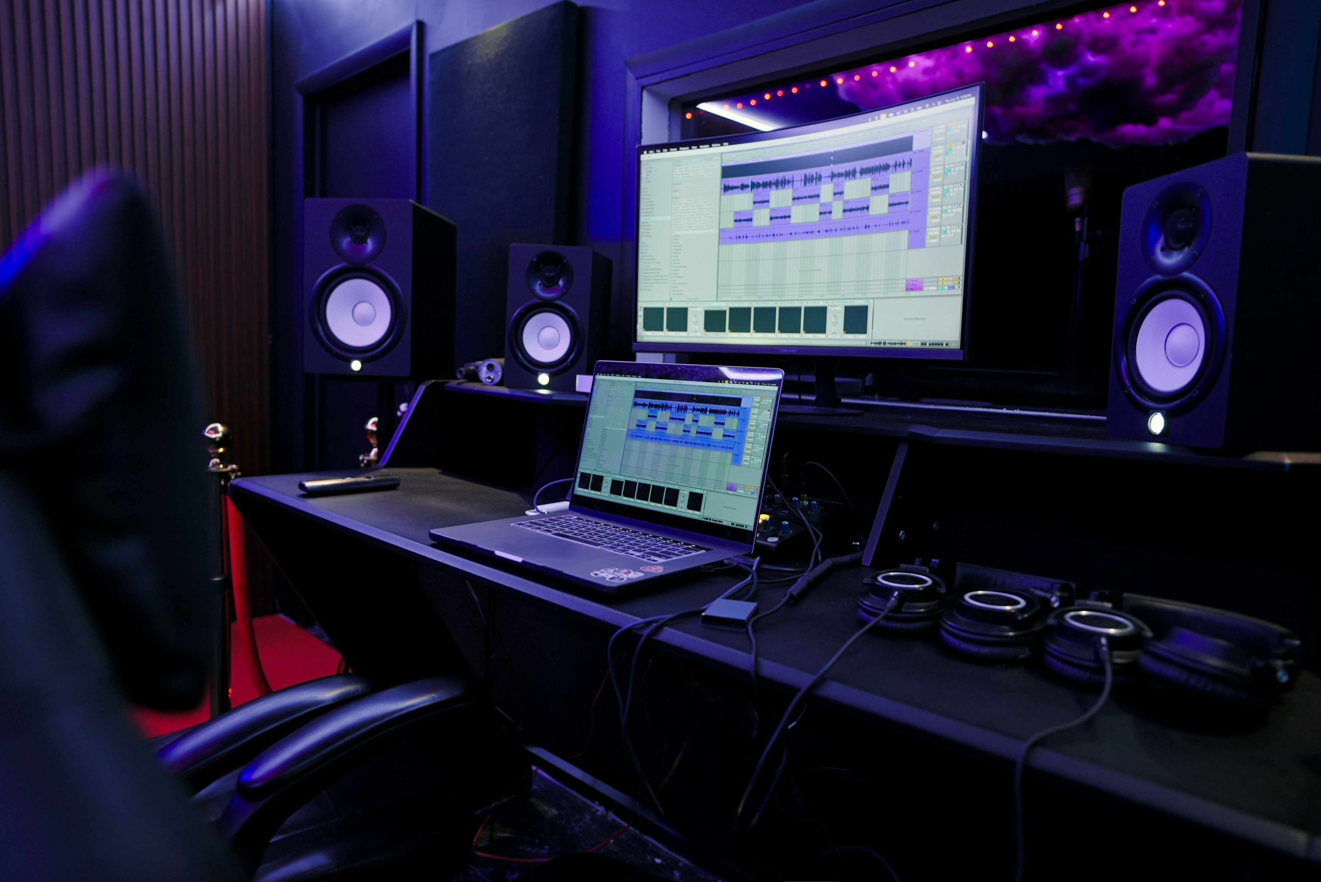 Production desk and monitors